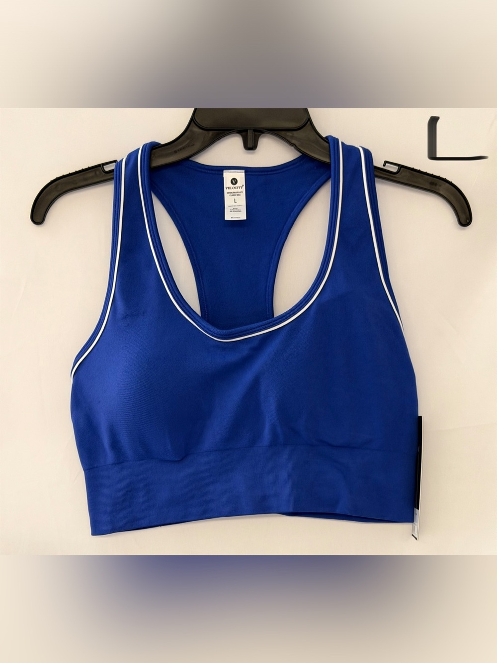 Velocity Royal Blue Racerback Sports Bra with White Piping